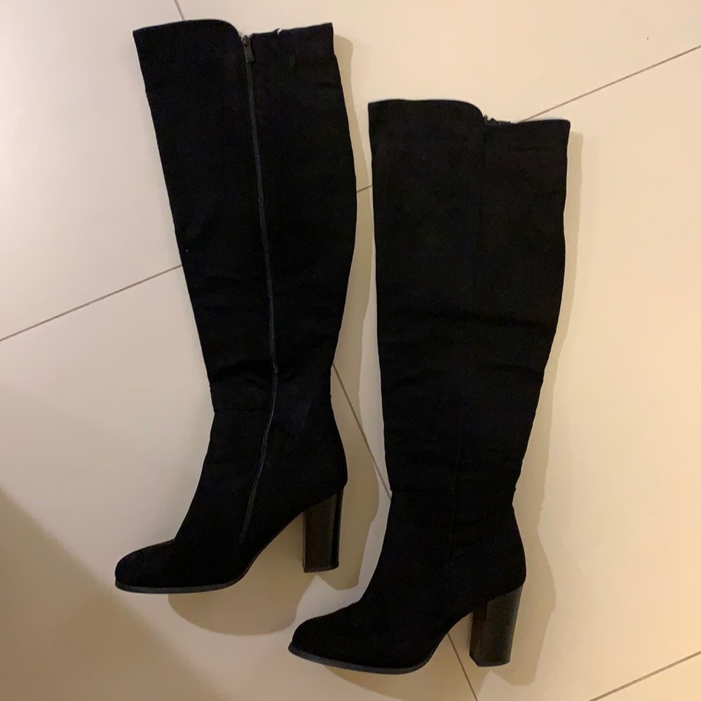 Black thigh high boots, size 8